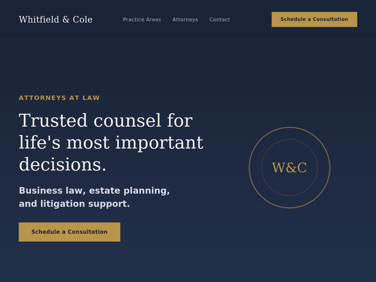 Desktop and mobile website mockup for a boutique law firm