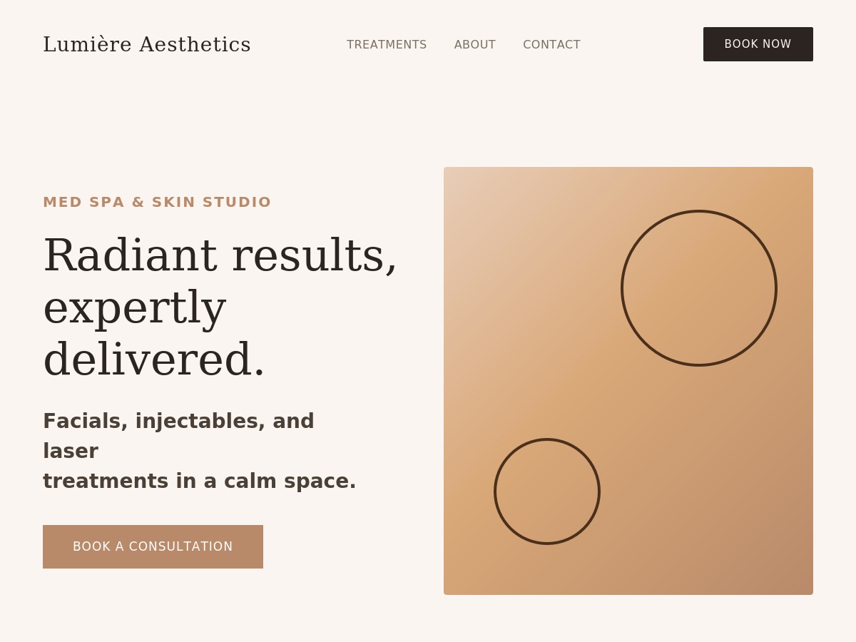 Desktop and mobile website mockup for an appointment-based med spa